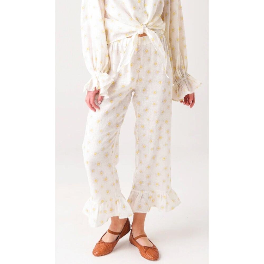 Sleeper Daisy Rumba Lounge Pants •XS• Linen Ruffle Hem Cottagecore Romantic EXC